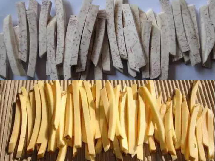 Potato strips made by the fast potato slicing machine