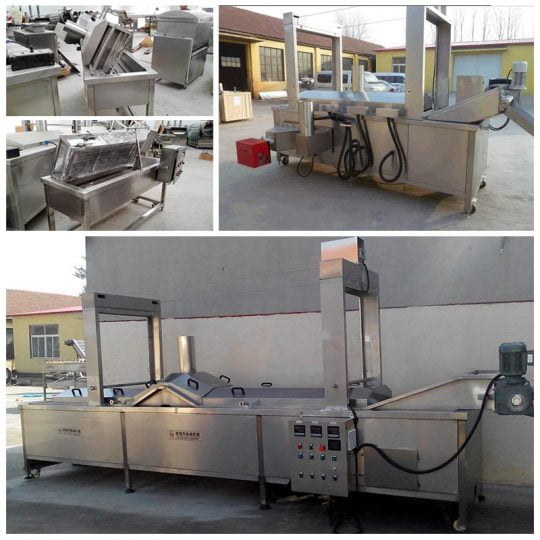 Continuous fryer machine for large scale production of chips and fries