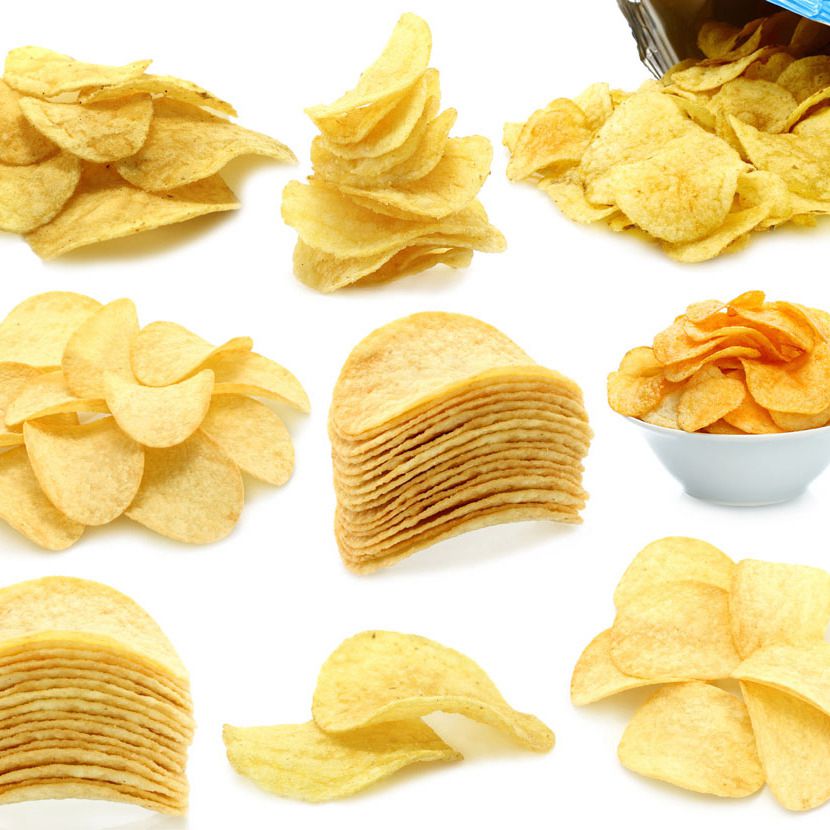 various types of potato chips of the market